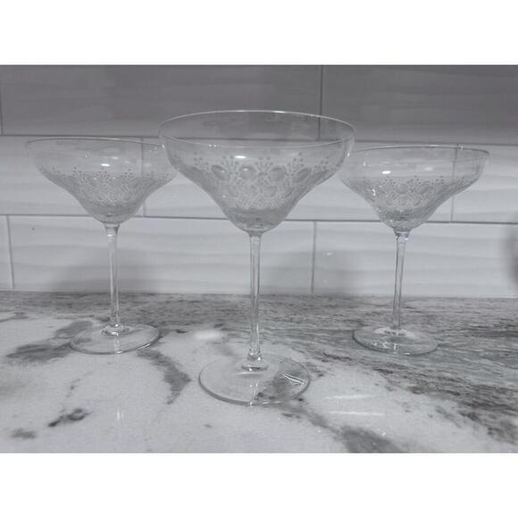 Rosenthal Motif Large Crystal Wine/Martini Glasses Set Of 3 Signed Retired. - Picture 1 of 6